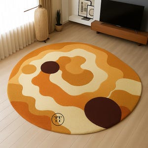Retro Orange Yellow Abstract Round Rug Hand Tufted rug New Zealand wool rug for Mid Century Modern Living Room Bedroom 5x5 6x6 7x7 8x8 9x9