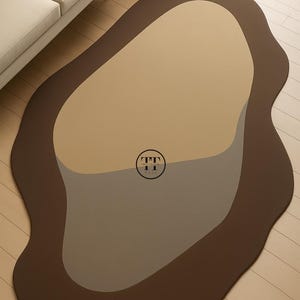 Hand Tufted Woolen Rug Modern Beige Brown Irregular Shape