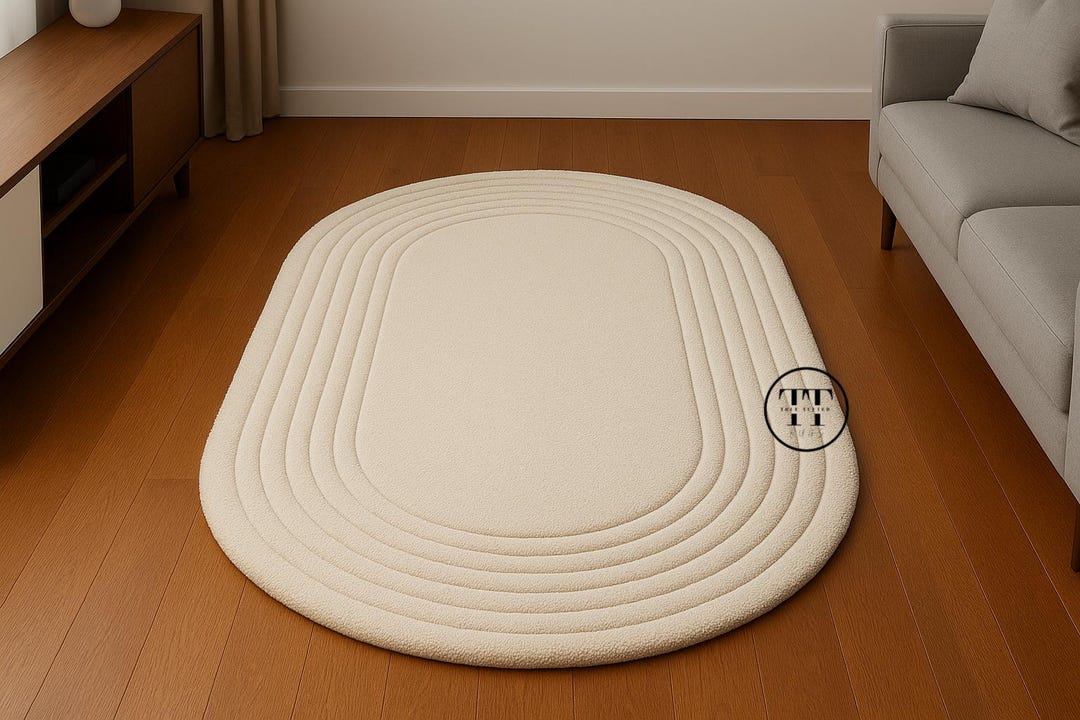 Contemporary Oval Rugs Modern Ivory Oval Shaped Hand Tufted Rug Textured New Zealand Wool ...