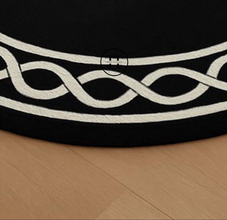 Hand Tufted Wool Round Rug Black, White Infinity Border - Etsy