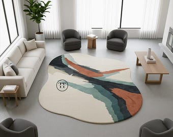 Tapis abstrait de forme irrégulière, tapis moderne tufté à la main pour salon, chambre ou bureau