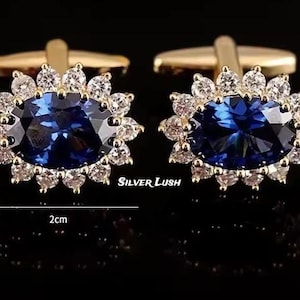 Sapphire Moissanite Cufflinks: 925 Silver, 14k Gold Finish