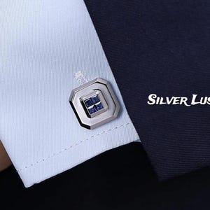 Sapphire Cufflinks: 925 Silver 14k Gold Finish, Statement Jewelry