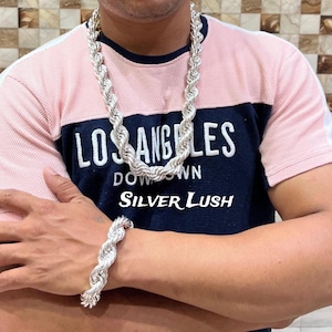 Handmade Rope chain 16mm 28 inch + 16mm 8 inch in 925 sterling silver , Solid Rope chain  , Best for gift !!!