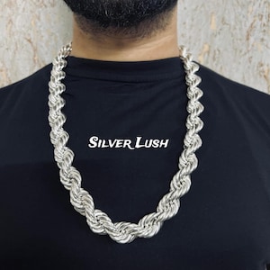 Handmade Rope chain 18mm 28 inch in 925 sterling silver , Solid Rope chain  , Best for gift !!!