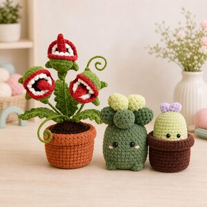 2 in 1 Botanische Pflanze Häkelanleitung, Fleischfressende Pflanze & Sukkulente Amigurumi