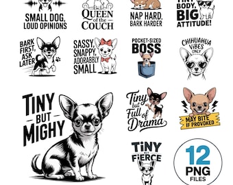 Chihuahua PNG Bundle: Funny Dog Quotes, T-Shirt Designs (Digital Download)