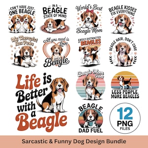 Funny Beagle PNG Bundle: Retro Dog Lover Clipart (Digital Download)