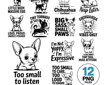 Funny Chihuahua PNG Bundle: Sassy Dog Clipart (Digital Download