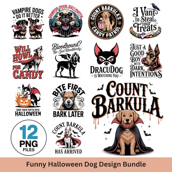 Funny Halloween Dog PNG Bundle: Vampire Puppy Clipart (Digital Download