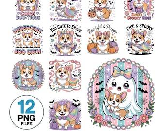 Iridescent Ghost Corgi PNG: Preppy Halloween Clipart (Digital Download)