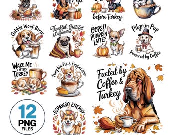 Rolig hund Thanksgiving Clipart-paket: Pumpakryddavalp (digital nedladdning)
