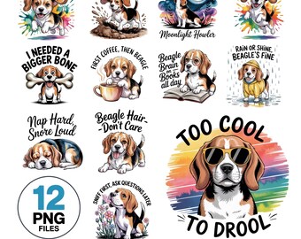 Funny Beagle Watercolor Shirt Designs: Dog Lover PNG Bundle (Digital Download)