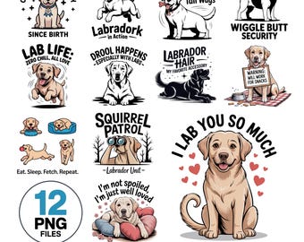 Funny Labrador PNG Bundle: Minimalist Dog Clipart for Sublimation (Digital Download)