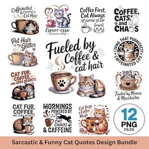 Cat Mom Coffee PNG Bundle: Funny Sublimation Clipart (Digital Download)