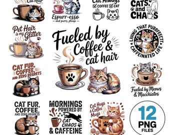 Cat Mom Coffee PNG Bundle: Funny Sublimation Clipart (Digital Download)