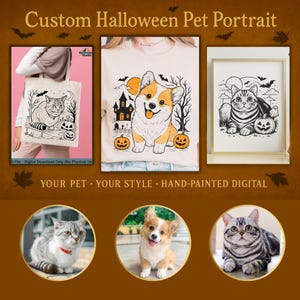 Zeer fijne tekeningen aangepast Halloween huisdier portret, huisdier herdenkingscadeau, gepersonaliseerde huisdier tekening, griezelige huisdier illustratie, honden- en kattenliefhebber cadeau