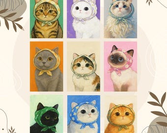 Vintage Cat Illustration Art Prints, Cat Lover Gift (Digital Download)