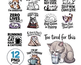 Funny Sarcastic Cat Quotes PNG Bundle: T-Shirt Clipart (Digital Download)