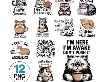 Grumpy Cat Coffee PNG Bundle: Sarcastic Sublimation Designs (Digital Download)