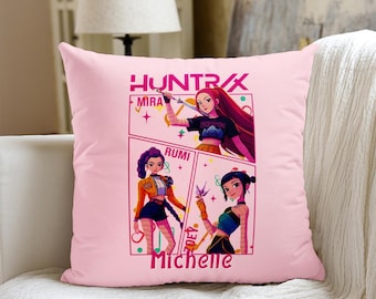K-pop Demon Hunter Throw Pillow, Gift for Fan, Anime Girl Cushion Cover, K-pop Fun Gift, Party Favor, Birthday Gift, Christmas Gifts for Her