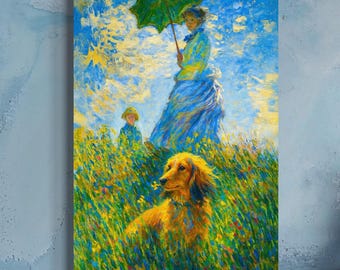 Unframed Dachshund Art Print • Impressionist Garden • Monet  • Poster