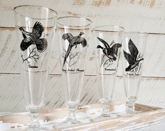 Game Bird Pilsner Glasses , Vintage Set of Four Sportsman Game Bird Beer Glasses by Federal Glass