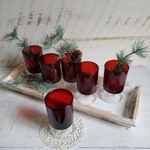 Red Luminarc Aperitif Glasses , Set of 6 Vintage Ruby Glasses by Verrerie D'Arques France , Red French Stemware Holiday Table Decor image 2