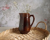 Brown Pottery Pitcher , 20 oz Farmhouse Pitcher , Country Kitchen Utensil Container , Ceramic Vase , Farmhouse Kitchen Decor