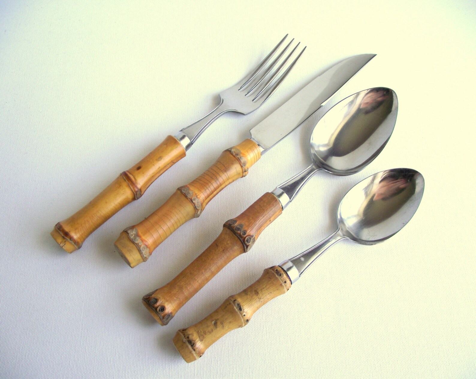 Vintage Bamboo Flatware / Real Bamboo 10 Place Settings 40 Etsy