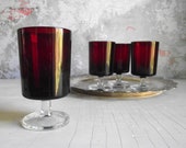 Red Wine Glasses , Set of 4 Ruby Luminarc Glasses by Cavalier Verrerie D'Arques France Glassware , Vintage Red Barware