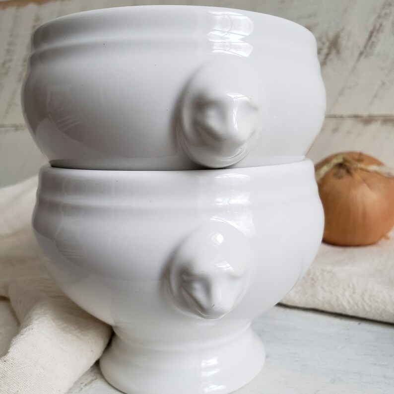 French Lion Head Soup Bowls White Ironstone French Onion Etsy