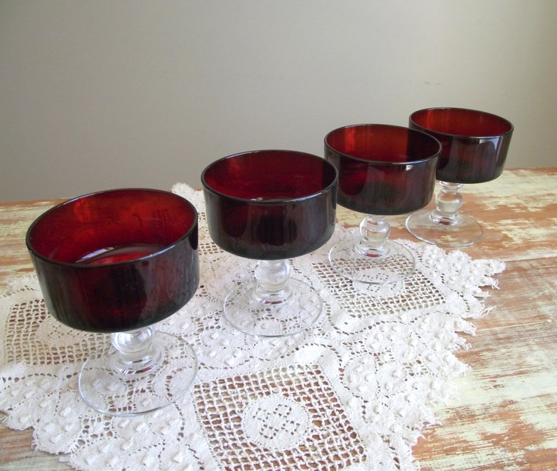 Ruby Red French Glass Compote Dessert Dishes Luminarc Etsy