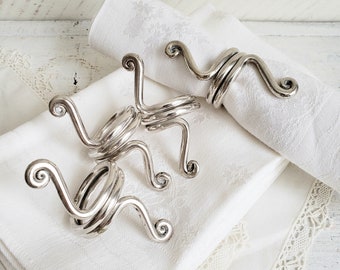 Silver Plated Scroll Napkin Rings , Set of 4 Modern Boho Serviette Rings , Made in India