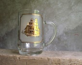 Sailing Ship Beer Stein , Luminarc France Frosted Beer Mug , Tall Ship Nautical Beer Stein , Beach House Barware , Gift for Dad