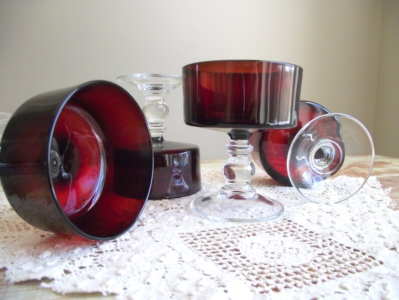 Ruby Red French Glass Compote Dessert Dishes Luminarc Etsy