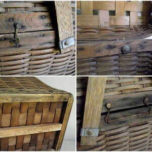 Splint Wood Picnic Basket With Hinged Lid and Swing Handles for Modern ...