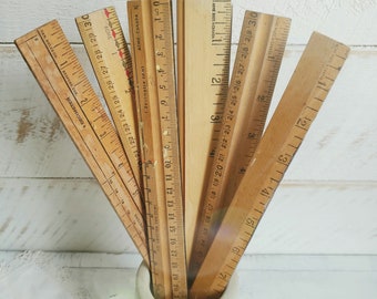 Wooden 12 Inch Rulers , Set of Six Vintage School Rulers , Imperial Metric Rulers
