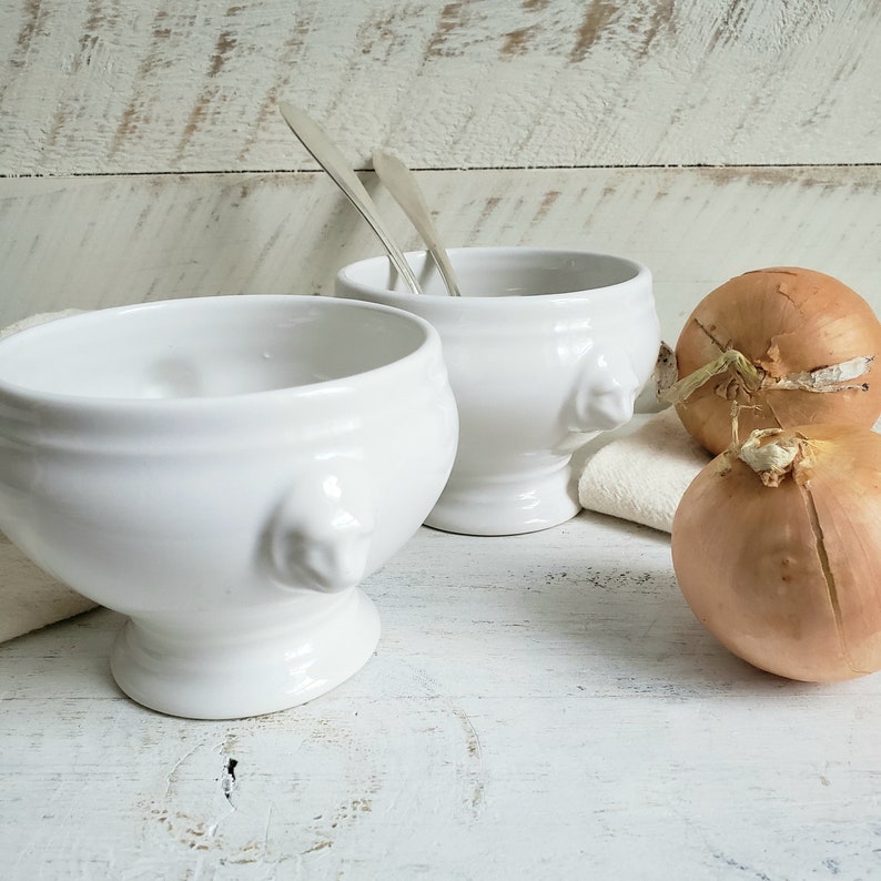 French Lion Head Soup Bowls White Ironstone French Onion Etsy