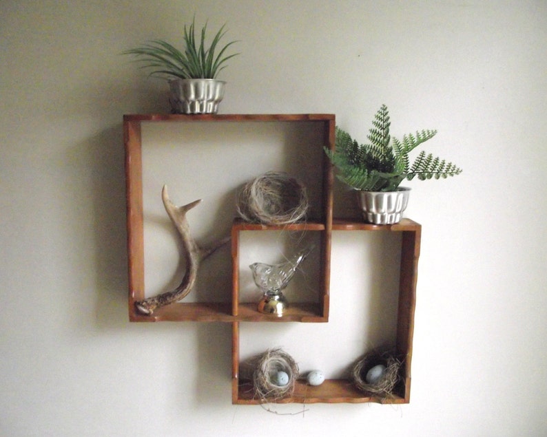 Geometric Wall Shelf Interlocking Wood Hanging Shelf Mid Etsy