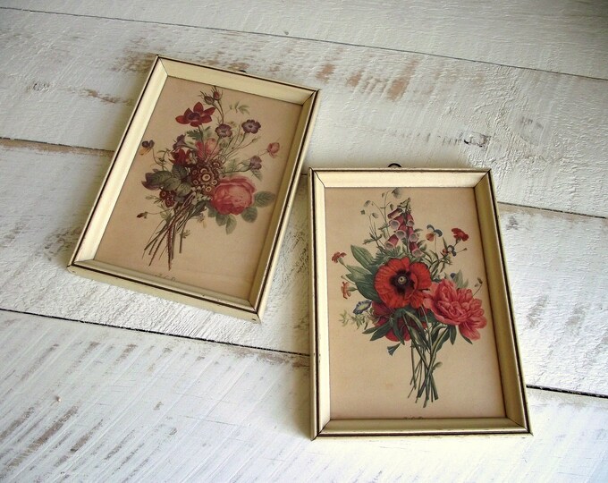 J L Prevost Floral Bouquet Lithograph Prints , 1950s Framed Litho ...