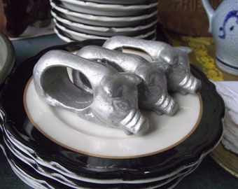 Pewter Pig Napkin Rings , Vintage Made in India Pewter Farm Animal Napkin Rings , Farmhouse Table Decor