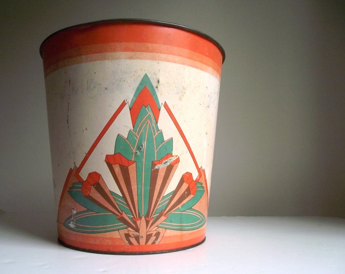 Art Deco Waste Paper Basket / Empeco Metal / Vintage 1930s Tin Etsy