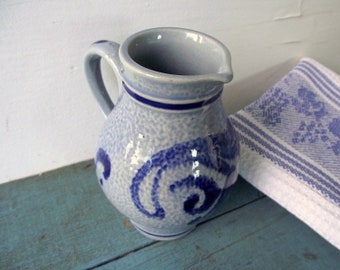 Blue Salt Glaze Pottery Creamer by Marzi Remy German , Small Cream Pitcher , Farmhouse Decor