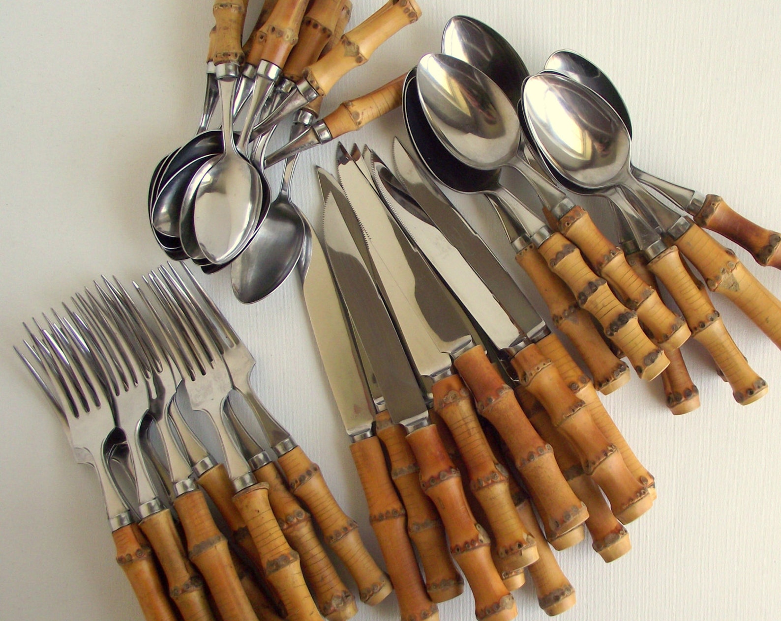 Vintage Bamboo Flatware / Real Bamboo 10 Place Settings 40 Etsy