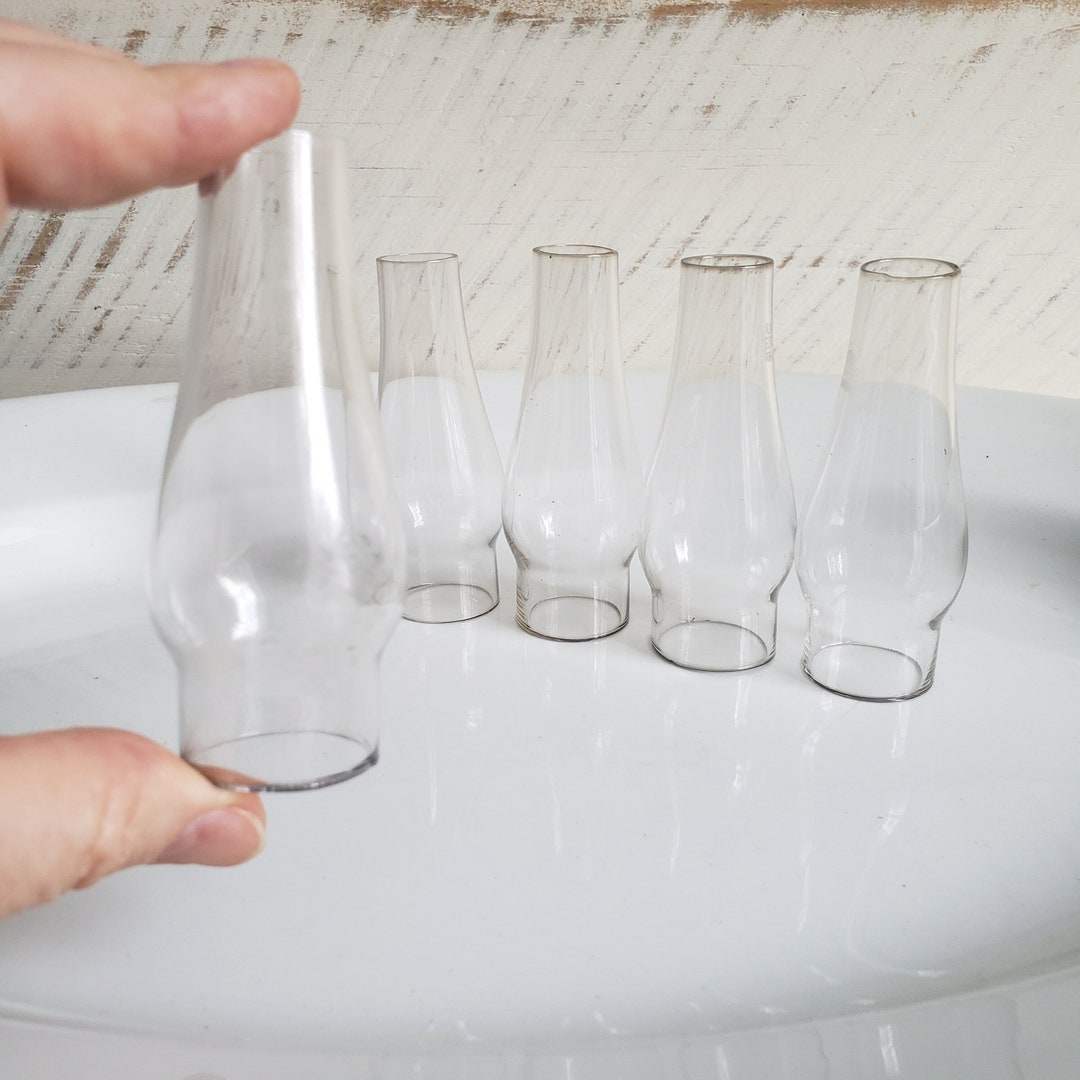 Miniature Glass Oil Lamp Chimneys , Set of 5 Antique Vesuvius Lead