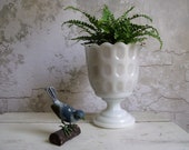 Thumbprint Milk Glass Planter Pot , Cottage Chic Pedestal Vase by E.O. Brody M4200 , White Vintage Wedding Decor