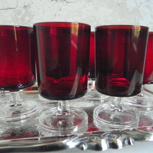 Red Luminarc Aperitif Glasses , Set of 6 Vintage Ruby Glasses by Verrerie D'Arques France , Red French Stemware Holiday Table Decor image 5