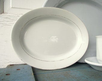 Distressed Ironstone Serving Plate , Antique English Farmhouse Ironstone Platter