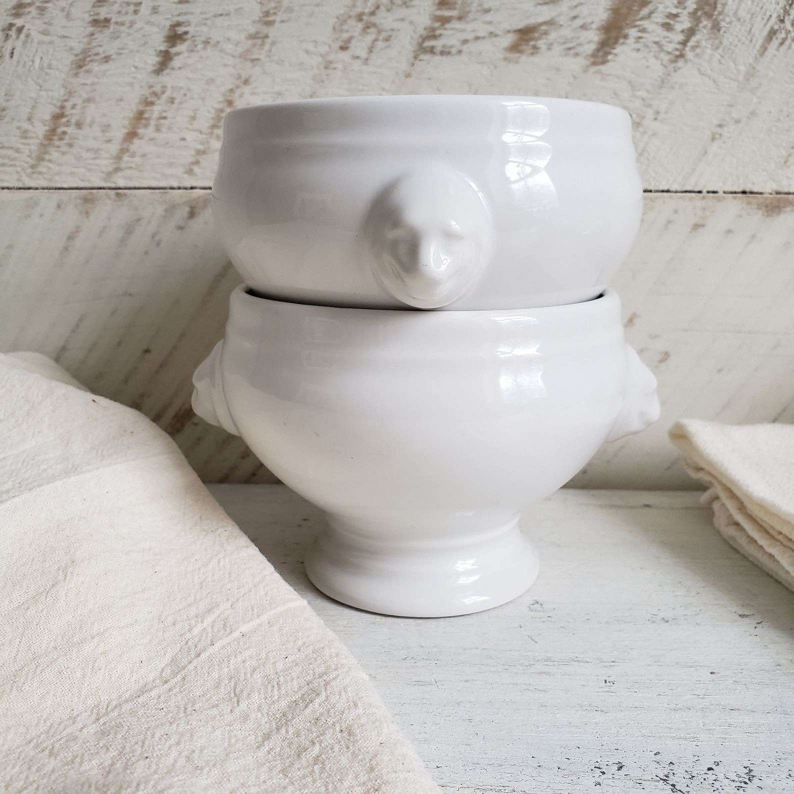French Lion Head Soup Bowls White Ironstone French Onion Etsy